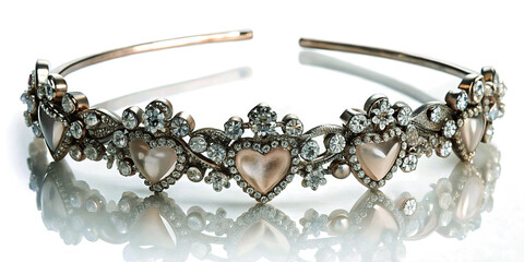Romantic headband adorned with heart-shaped crystals, elegant accessory