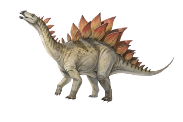 Stegosaurus in Full Glory: A meticulously rendered Spinosaurus, known for its distinctive sail-like spine, stands majestically in full profile. Its long.