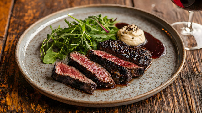 Flat Iron Steak Served as Centerpiece on Fine Dining Plate