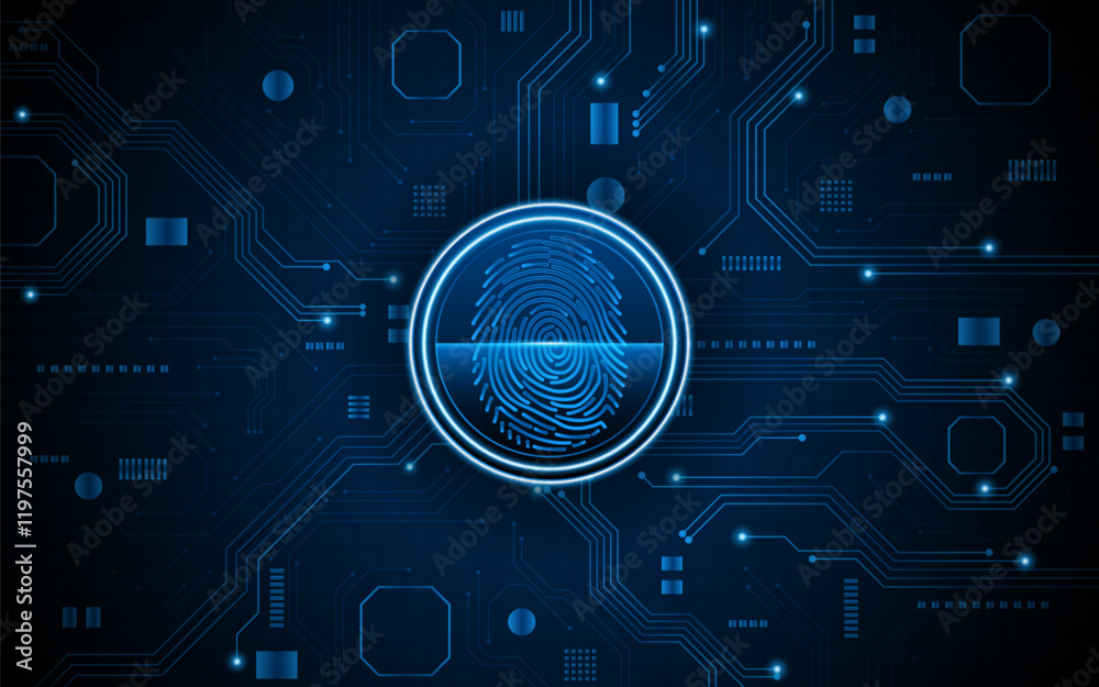 Poster Abstract technology circuit board background. Fingerprint scanning cybersecurity concept. modern technology innovation concept background	