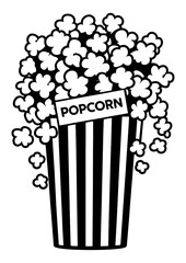 Snacktime Splendor Vector Black Logo Design with Popcorn Elegance Popcorn Iconic Black Symbol for an Exquisite Snack.Doodle bucket of Popcorn. Doodle style drawing. 