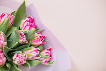 Beautiful flowers bouquet of pink tulips. Spring concept. 