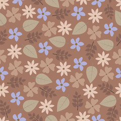 Floral seamless pattern. Allover print scandi flowers and leaves surface design