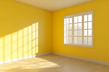 Obraz premium Yellow Minimalist Room for Product Display, spacious empty corner, clean lines, ideal for showcasing items, graphic design.