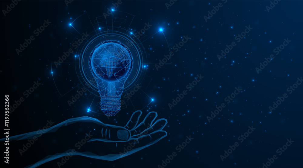 Leinwandbilder abstract hand holding electric light bulb or creative light bulb with a globe or world map inside. g