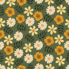 Floral seamless pattern. Stylized flowers and leaves foliage surface design