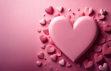 Many small hearts surrounding a big heart on a pink background, creating a romantic atmosphere perfect for valentine's day