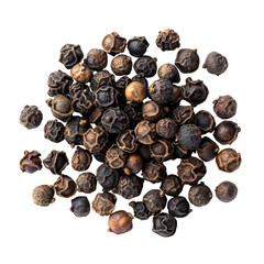 Obraz premium Black pepper seeds isolated on a transparent background showcasing their unique textures and colors, Black pepper seeds isolated on transparent background
