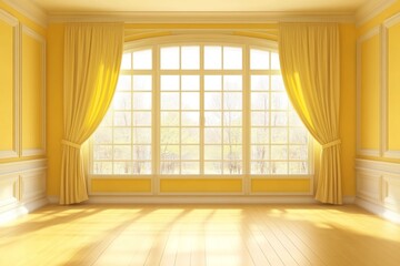 Obraz premium Vibrant yellow empty room design, ideal for presentations, showcasing a spacious and cheerful environment for various purposes