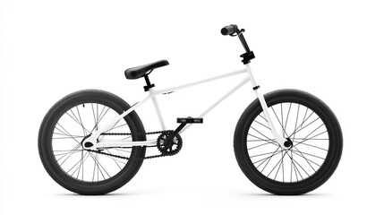 Fototapeta premium White BMX bike with black tires and components, studio shot.