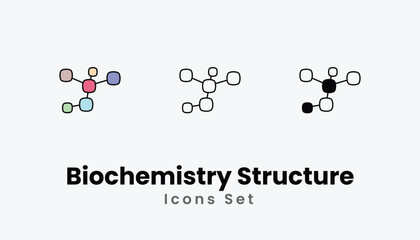 Biochemistry Structure Icons thin line and glyph vector icon stock illustration