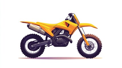 Fototapeta premium Yellow dirt bike illustration, side view, isolated on white background.