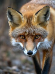 Obraz premium Majestic fox prowling in natural habitat with sharp focus.