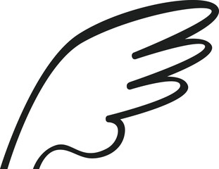 Stylized bird wing rising up, drawn with soft, rounded curves, creating a sense of lightness and freedom, suitable for various design projects related to nature, flight, or spirituality
