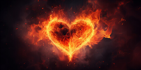 Fototapeta premium Abstract heart in fire on the black backgound.