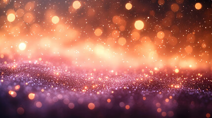 Shimmering Glitter Background with Warm Orange and Purple Glow