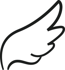 Stylized bird wing spreading its feathers, symbolizing freedom, hope, and spiritual growth, drawn with a single continuous line on a white background