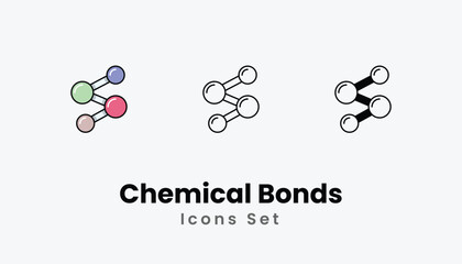 Chemical Bonds Icons thin line and glyph vector icon stock illustration