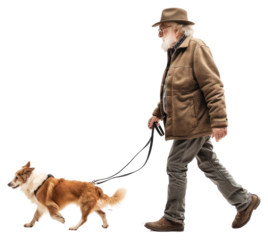 Old man walking a dog mammal animal adult.