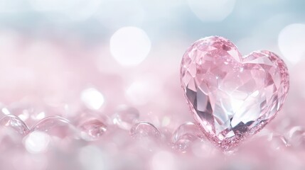 A dazzling pink heart-shaped diamond sparkles against a soft pink backdrop, embodying love and romance in a perfect Valentine's Day treasure.