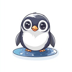 Obraz premium Cute penguin chick on ice floe, arctic background, children's book illustration