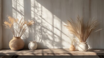 Obraz premium Natural Dried Flowers in Minimalist Indoor Decor with Shadows
