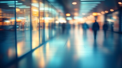 Fototapeta premium Blurred Hallway, City Lights, Modern Architecture. Marketing, Advertising, Urban Life, Futuristic