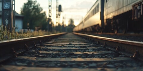 Obraz premium Train on Tracks with Tall Grass