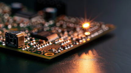 Obraz premium close up of circuit board with intricate details and glowing elements