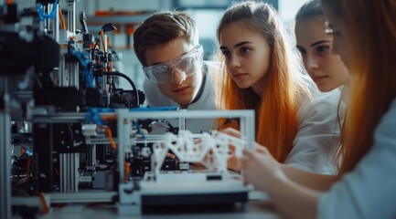 concepts of teamwork, innovation, and research in industries such as technology or engineering. It captures collaboration and precision, perfect for use in educational or corporate settings.