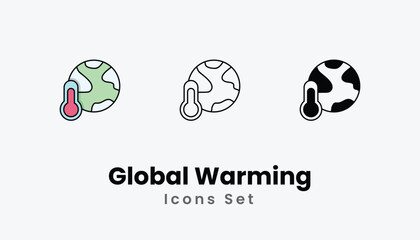 Global Warming Icons thin line and glyph vector icon stock illustration