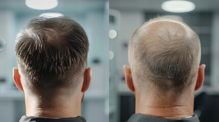 A before-and-after transformation of a hair transplant patient. stock image, hd quality, natural look,