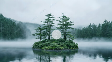 22. A timeless island floating in a sea of mist, covered with surreal vegetation glowing faintly, its cliffs adorned with ancient patterns visible only under the surreal twilight 