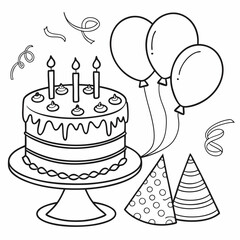 birthday cake with candles  coloring page for children, outline, education, line, outline, art, sketch