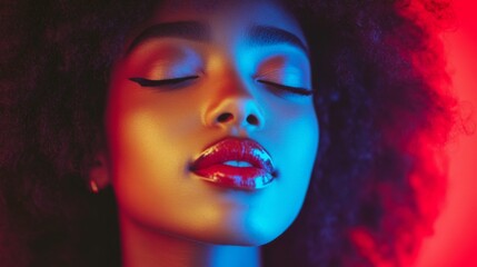 Close-up Portrait of a Woman with Vibrant Makeup and Stunning Hair