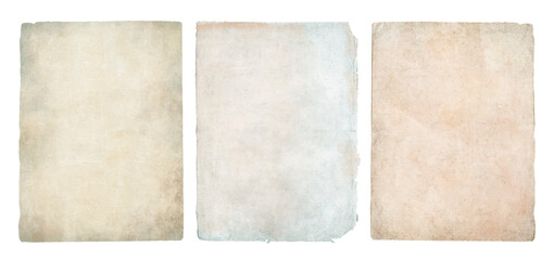 Vintage old paper sheets set with torn edges. Different texture of antique parchment	