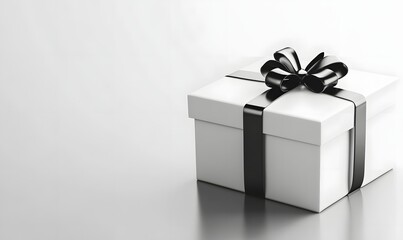 Obraz premium White gift box with black ribbon bow.