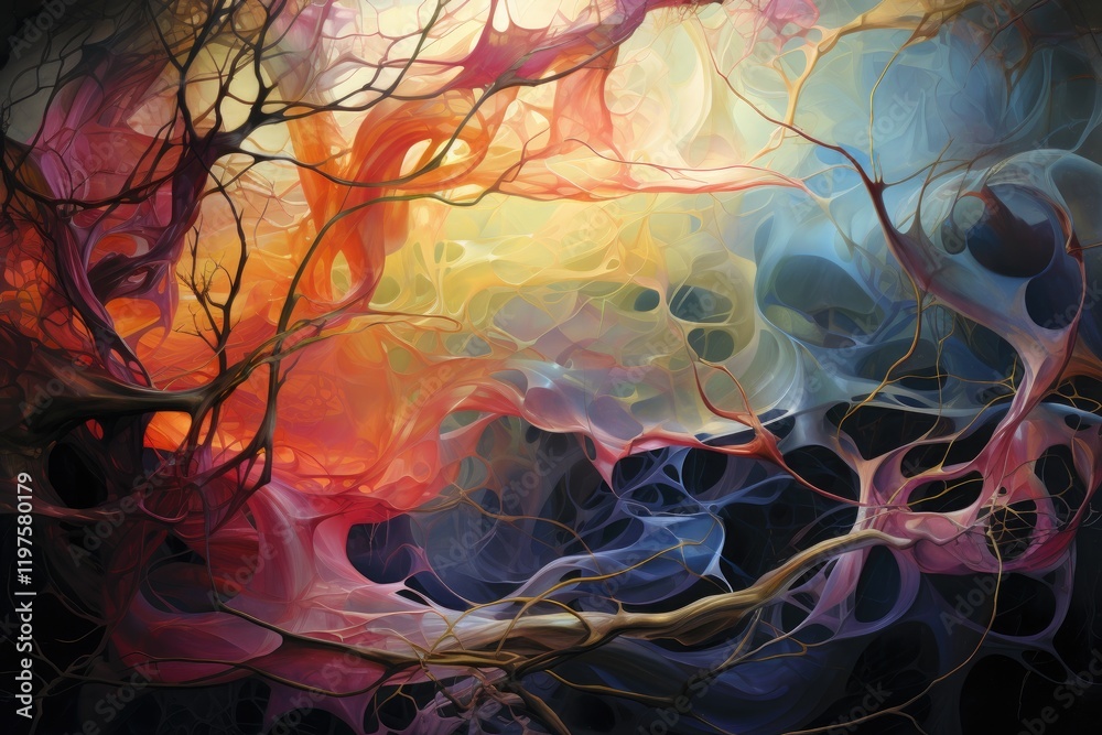Poster vibrant tendrils of color intertwine in a mesmerizing display, creating an abstract landscape that c