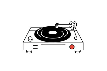 Fototapeta premium PNG cut out isolated background. A sleek and modern illustration of a turntable with a vinyl record featuring a red center. 