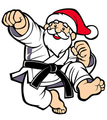 christmas santa claus taekwondo vector illustration black belt