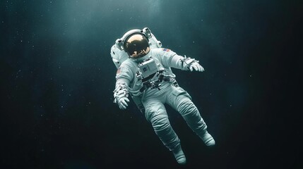 Fototapeta premium Astronaut in Weightless Pose Capturing Cosmic Views in a Zero Gravity Space Exploration Environment