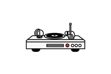 Fototapeta premium PNG cut out isolated background. A sleek and modern illustration of a turntable with a vinyl record featuring a red center. 