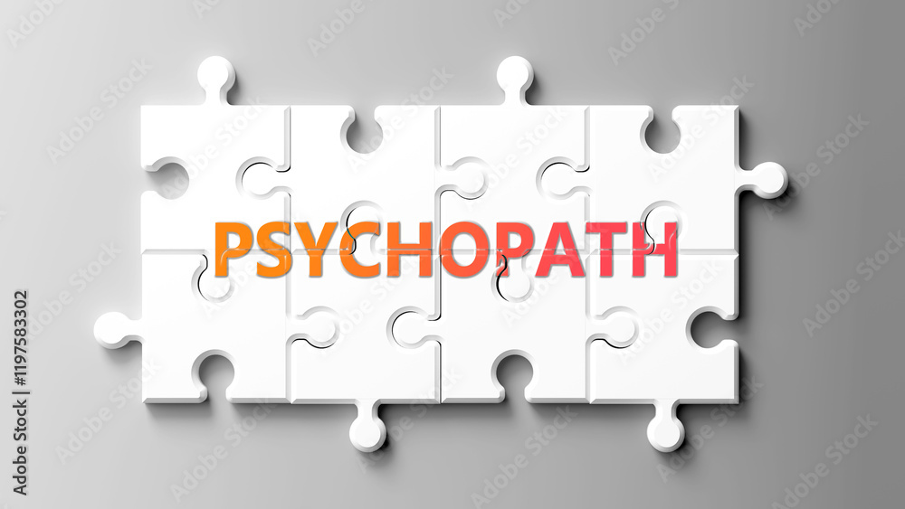 Poster psychopath complex like a puzzle - pictured as word psychopath on a puzzle pieces to show that psych