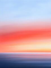 Obraz premium Stunning sunset over calm ocean, dramatic gradient sky blending hues of orange, red, and blue in a mesmerizing natural display.