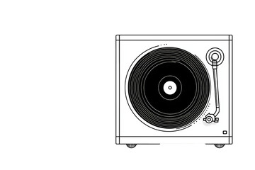 Fototapeta premium PNG cut out isolated background. A sleek black-and-white illustration of a vintage turntable with a vinyl record and tonearm.