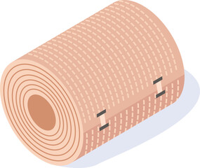 Medical elastic bandage roll partially unrolled, showing its texture and fasteners, ready for applying compression and support to injured areas