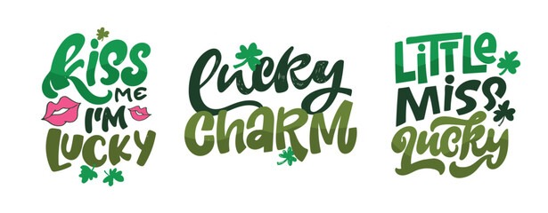 Happy St. Patrick's Day, Lucky sharm. Cute hand drawn doodle lettering quote. Lettering for t-shirt design, mug print, bag print, clothes fashion. 100% hand drawn vector image.