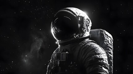 An Artful Representation of an Astronaut in the Void of Space, Captured in Striking Black and White Photography Rich with Dramatic Lighting