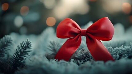 Obraz premium Charming Close-Up of a Stunning Red Ribbon and Bow on an Immaculate White Background for Crafting and Decoration