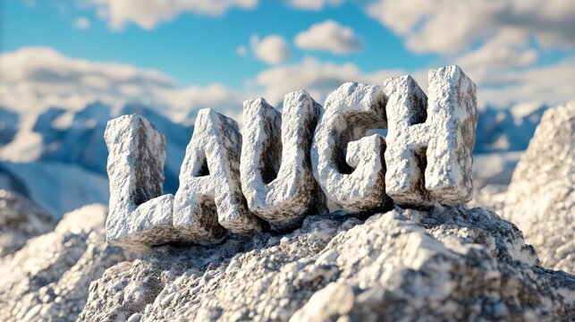 Stone Laugh Word Art Snowy Mountain Landscape